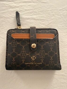 Nanette Lepore Black & Tan Monogram Zip Card Wallet